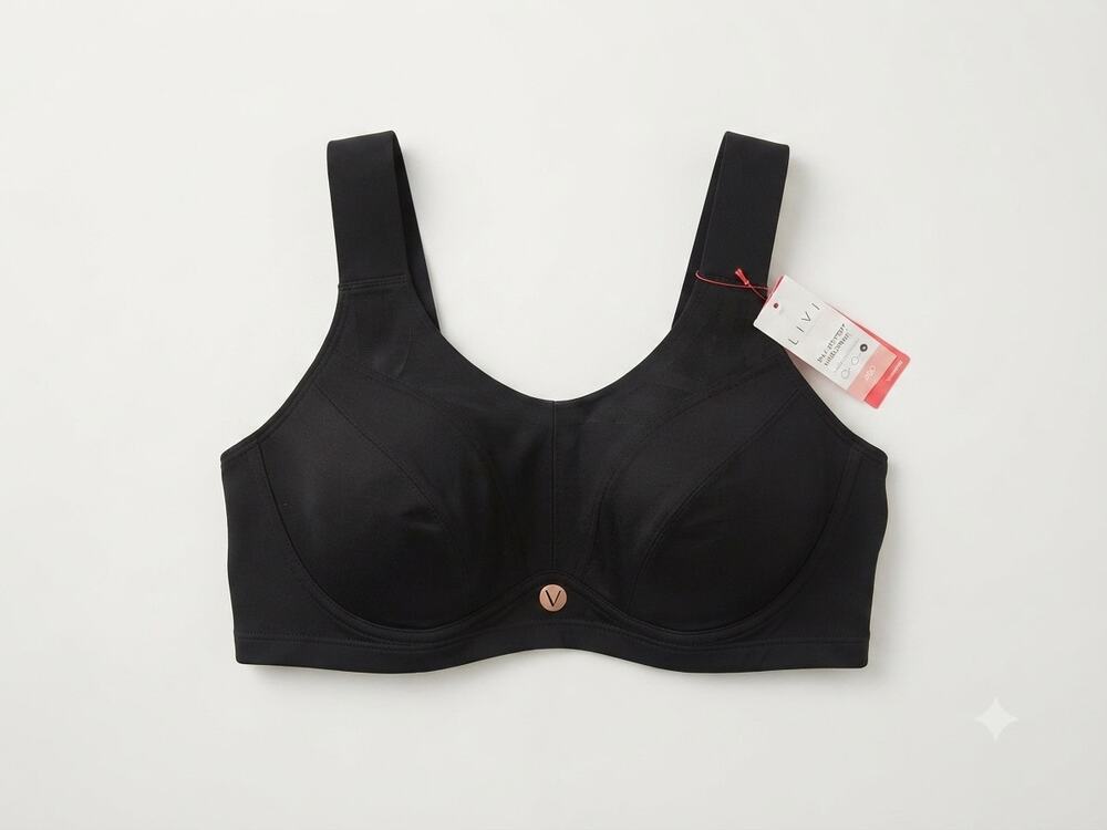 NEW LIVI 40D Wicking Max Support Underwire Black Sports Bra Gym Run Active